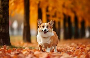 Corgi dog autumn. Generate Ai photo