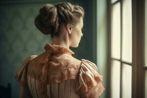 Victorian woman dress female. Generate Ai photo
