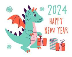 Year of Dragon, Chinese Happy New Year 2024. China lunar calendar animal. Happy Chinese new year greeting card 2024. Flat vector illustration.