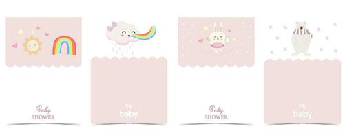 Baby shower invitation card with rainbow, bear for kid birthday, celebration vector