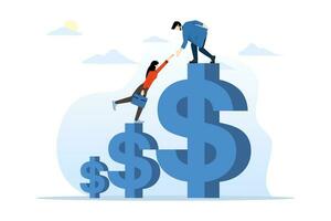 concept of increasing profits, financial advisor helps increase income, income or revenue, wealth, profit growth or funding support, improvement or challenge, businessman helps increase dollar sign. vector