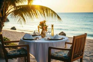 Luxury dinner beach. Generate Ai photo