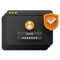 web secure login 3d icon. 3d security icon. security 3d icon in black and orange. safety icon 3d rendering. png