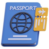 3d passer document illustration. 3d billet document illustration. passeport et billet 3d icône. 3d icône passeport et billet rendu png
