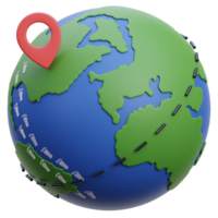 wereld wereldbol 3d icoon. wereld wereldbol met wijzer 3d icoon illustratie. 3d wereldbol met pin. wereld wereldbol 3d renderen png