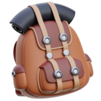 backpack 3d rendering icon. travel backpack 3d icon illustration. backpack 3d icon. tourist backpack 3d icon. 3D icon hiking backpack rendered png