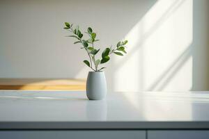 minimalista cocina mesa planta. generar ai foto
