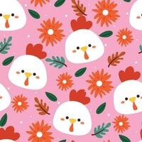 cute chicken and plant seamless pattern in pink background vector