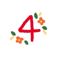 número 4 4 con flor diseño png