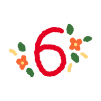 Number 6 with flower design png