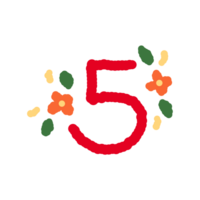 número 5 5 con flor diseño png