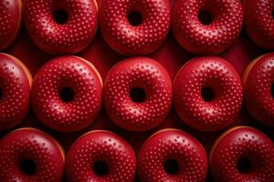 Red donuts pattern. Generate Ai photo