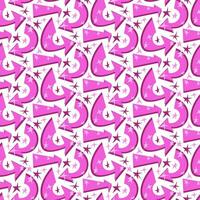 A pattern with pink arrows and glowing stars like highlights. The direction of the arrows is chaotic, looking in different directions. Repeating seamless background with directions vector