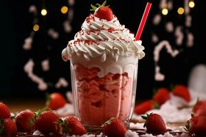 Strawberry shake cream fruits. Generate Ai photo