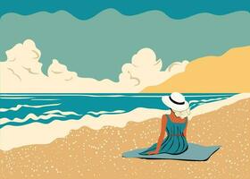 tropical summer beach flat illustration landscape vector