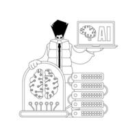 A man holding a laptop and a computer with a brain vector