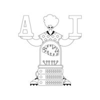 AI guy and server in a linear, vector style, with an AI theme