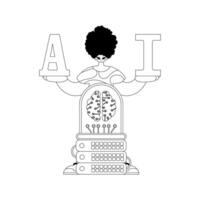 AI man and server, AI concept, linear design vector