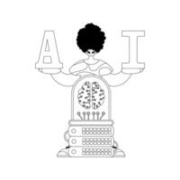 AI man and server, AI concept, vector linear design