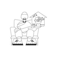 Guy with IOT logo in linear style vector