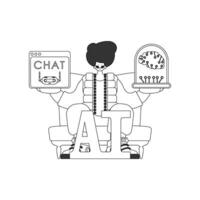 A cartoon man sitting on a chair with a laptop and a computer vector