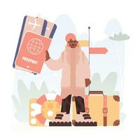 A man with a suitcase and passport vector