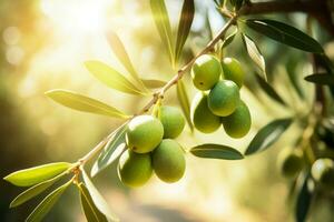 aceitunas árbol rama. generar ai foto