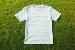 White t-shirt green grass shot. Generate Ai photo