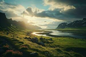 Islandia Europa noche vista. generar ai foto