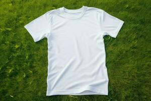 White t-shirt green grass. Generate Ai photo