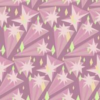 A pattern of pink shooting stars. A magical decoration on a pink background. Shades of pink with a colored glow, mother-of-pearl shine. Shine, bling, stars, light, ray. printing on textiles and paper vector