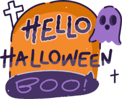 Hello Halloween cartoon sticker with greeting text png