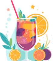 Colorful tropical summer drink cocktail mix fruit juice in the glass, png file no background