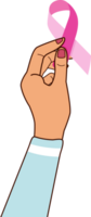 Raising hand with pink ribbon support woman breast cancer awareness, png file no background