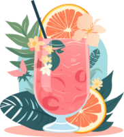 Colorful tropical summer drink cocktail mix fruit juice in the glass, png file no background