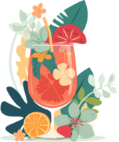 Colorful tropical summer drink cocktail mix fruit juice in the glass, png file no background