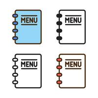 menu book icon in 4 style flat, glyph, outline, duotone vector