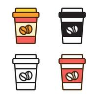 coffee cup icon in 4 style flat, glyph, outline, duotone vector