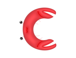 alphabet C letter with Crab 3d type png