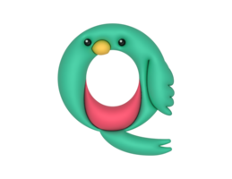 alfabet q brief quetzal 3d type png