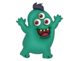 3d happy green monster png