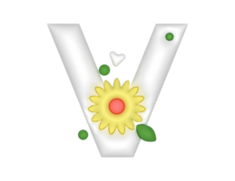 flat floral 3d V letter png