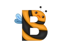 alphabet b lettre avec abeille 3d type png