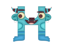 H monster alphabet in 3D png