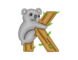 alfabet k brev koala 3d typ png