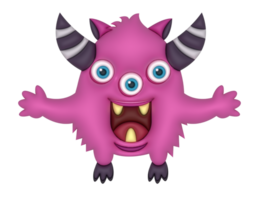 3d Lycklig 3 ögon rosa monster png