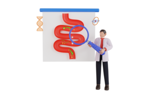 3d illustration av medicinsk mage inspektion förbi gastroenterolog läkare. matsmältnings systemet kolla upp. begrepp av gastroenterologi, sjukvård och medicin png