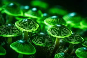 Green mystic mushrooms. Generate Ai photo