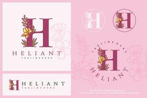 Floral font alphabet. plants and logo fonts. H logo. Laser cut template. Initial monogram letter. Can be used for brand identity. vector