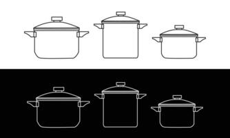 un colección de Cocinando ollas. batería de cocina realista conjunto de vector cocina utensilios